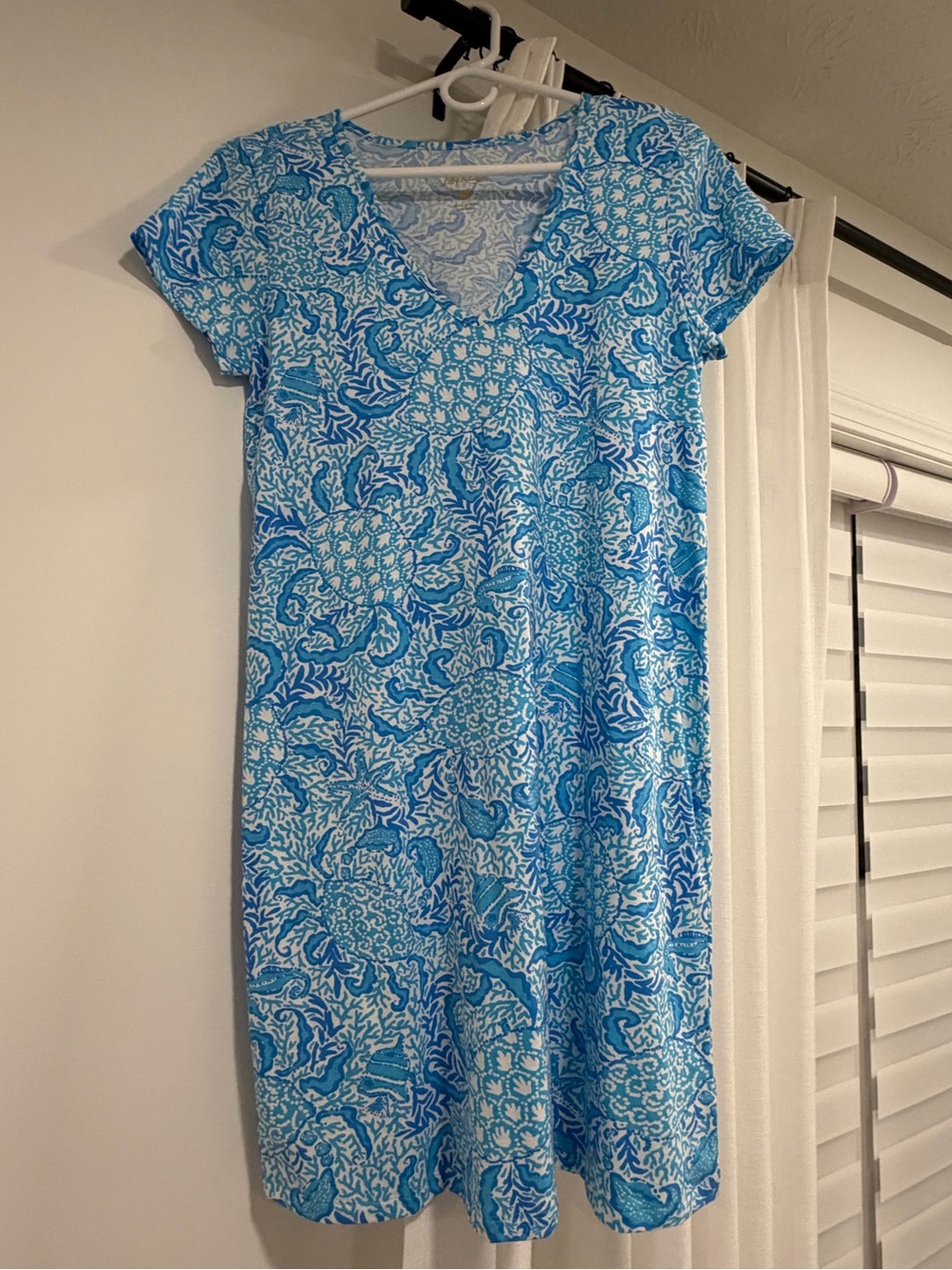 Lilly Pulitzer Blue & White Printed V-Neck Mini Dress